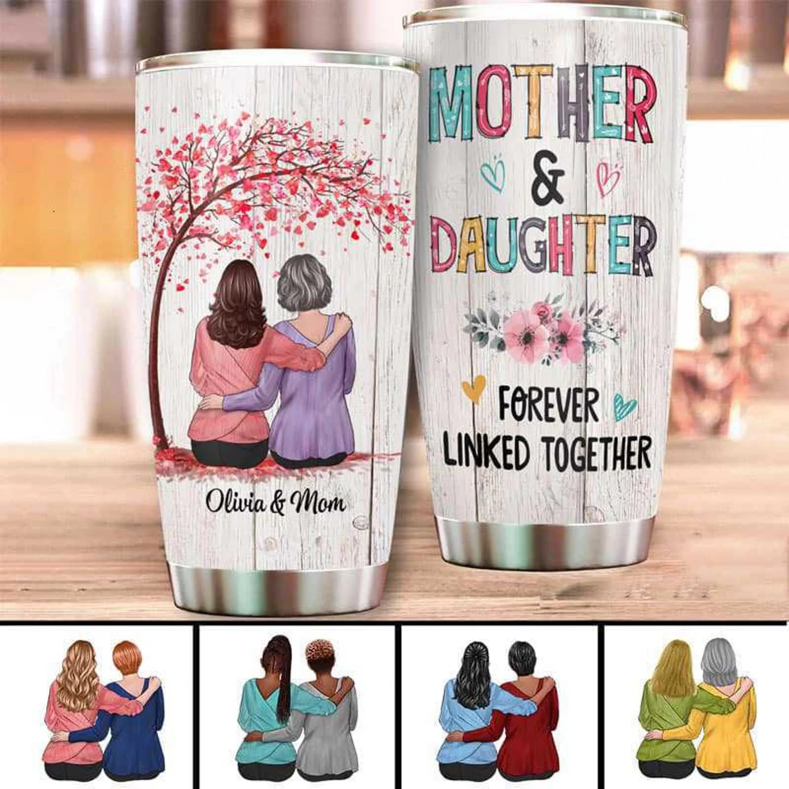 Custom Mom Daughter Forever Linked Together Tumbler Personalized Tumbler For Mom Mothers Day Gift For Mama Custom Tumbler For Mother